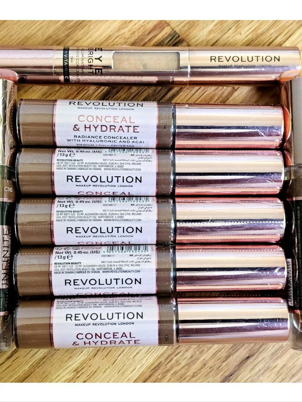 8pc Bundle Lot Revolution Dark Skin Tone Makeup Concealer, Brightness, Hydration